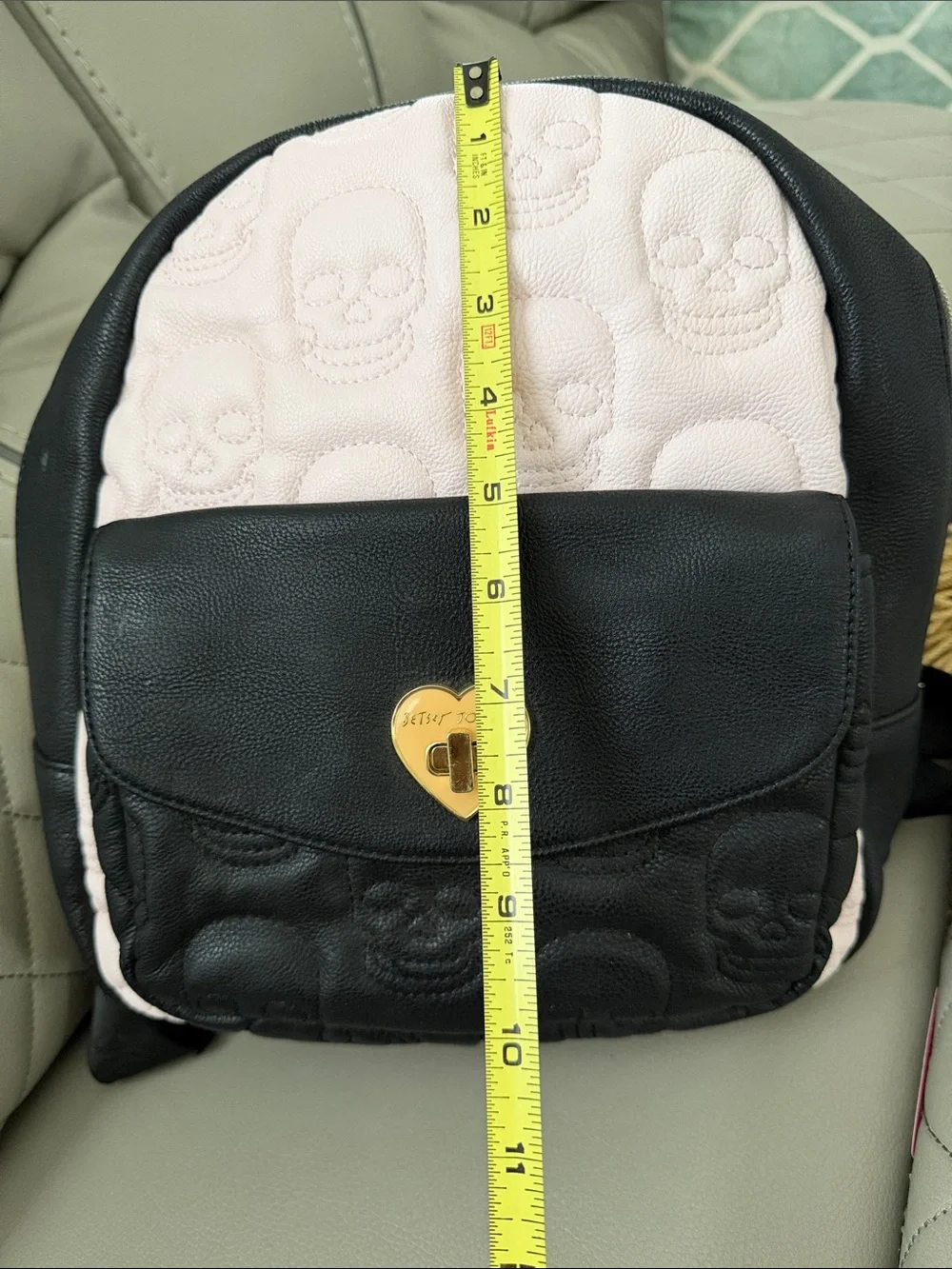 Betsey Johnson Black & Light Pink Quilted Skull Mini Backpack